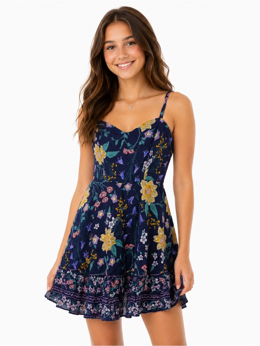 Old Navy Navy Floral Spaghetti-Strap Mini Dress